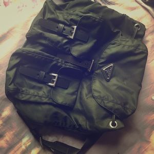 Prada green nylon small backpack bag